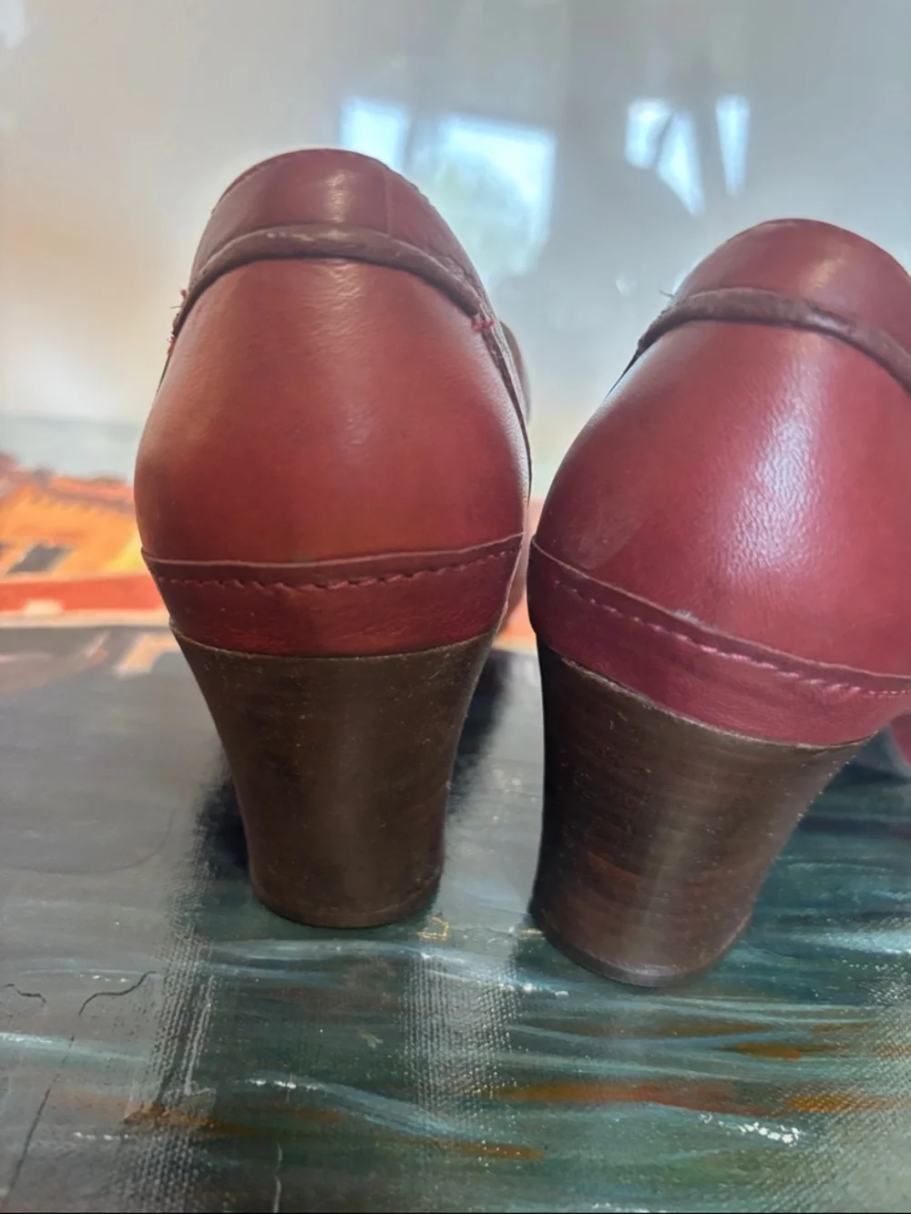 Clarks Women’s Wine Leather Mary Jane Heels - Picture 4 of 7